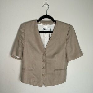 Zara Womens Linen Short sleeve blazer
